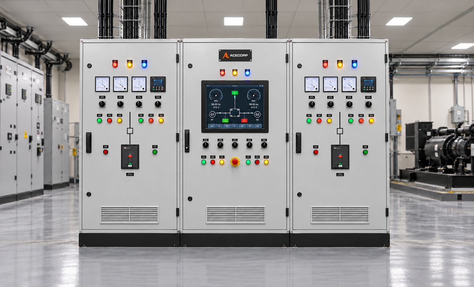 Acecorp generator synchronising control panel lineup