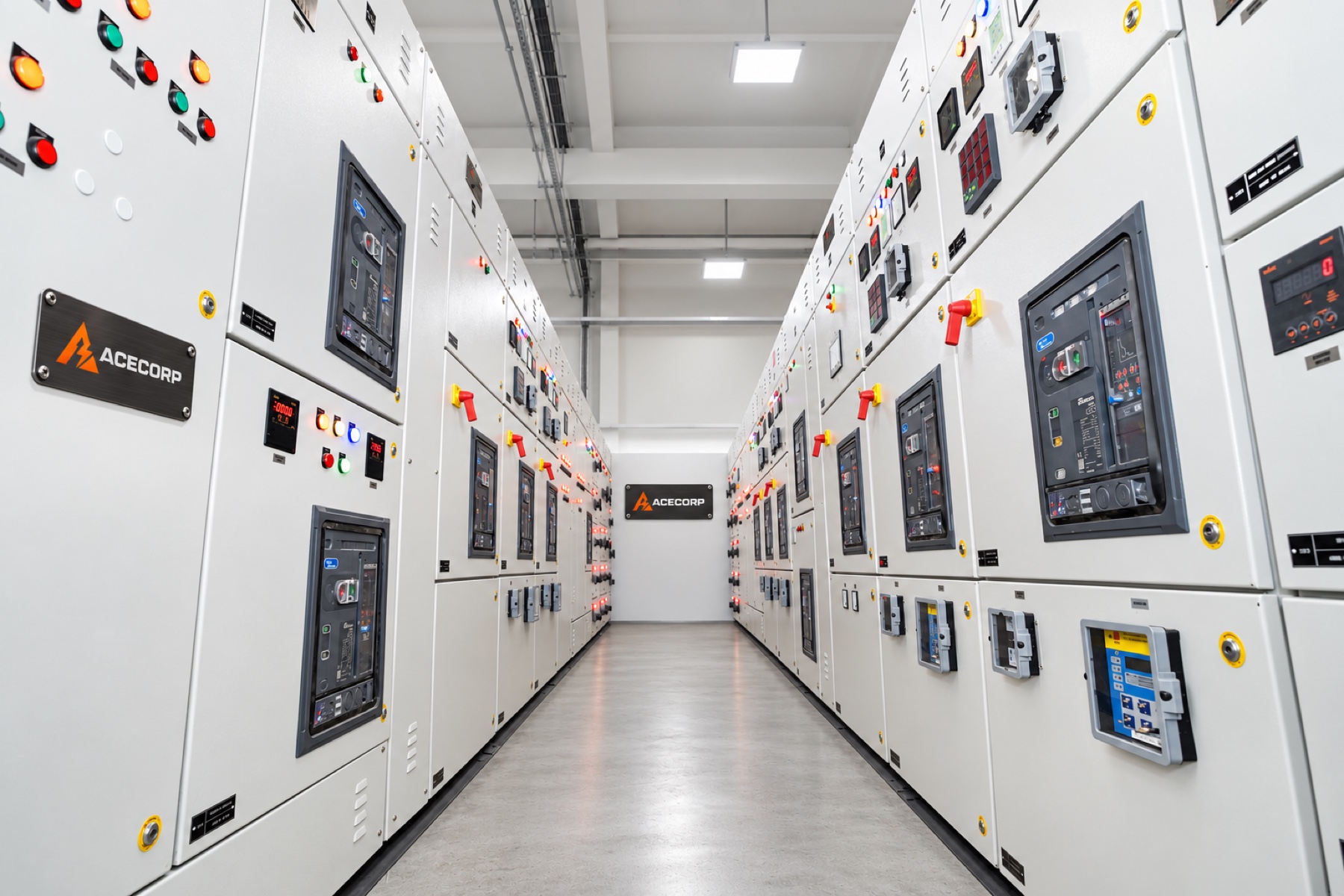Acecorp power control centre panel with mounted nameplate